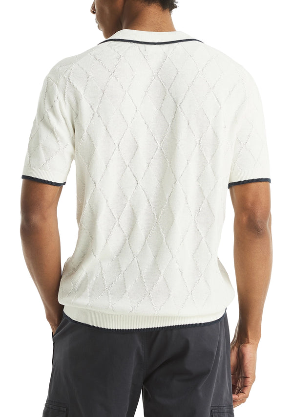 Nautica Mens Textured Argyle Short Sleeve Polo Sweater