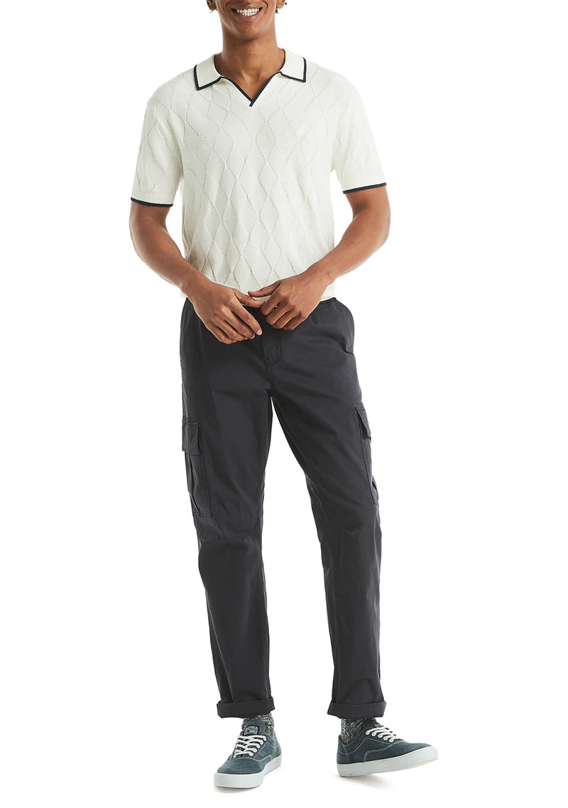 Nautica Mens Textured Argyle Short Sleeve Polo Sweater