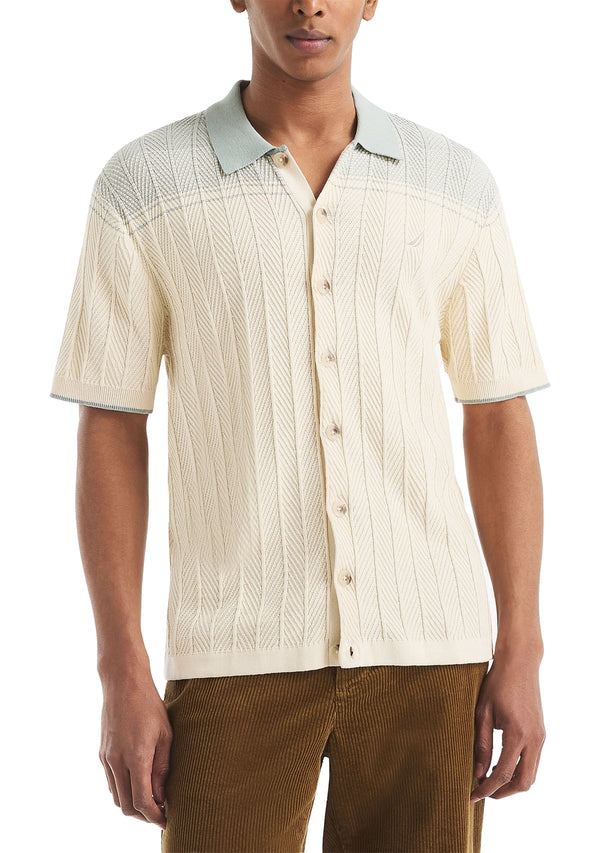 Nautica Mens Textured Argyle Short Sleeve Sweater