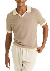 Nautica Mens Herringbone Short Sleeve Polo Sweater