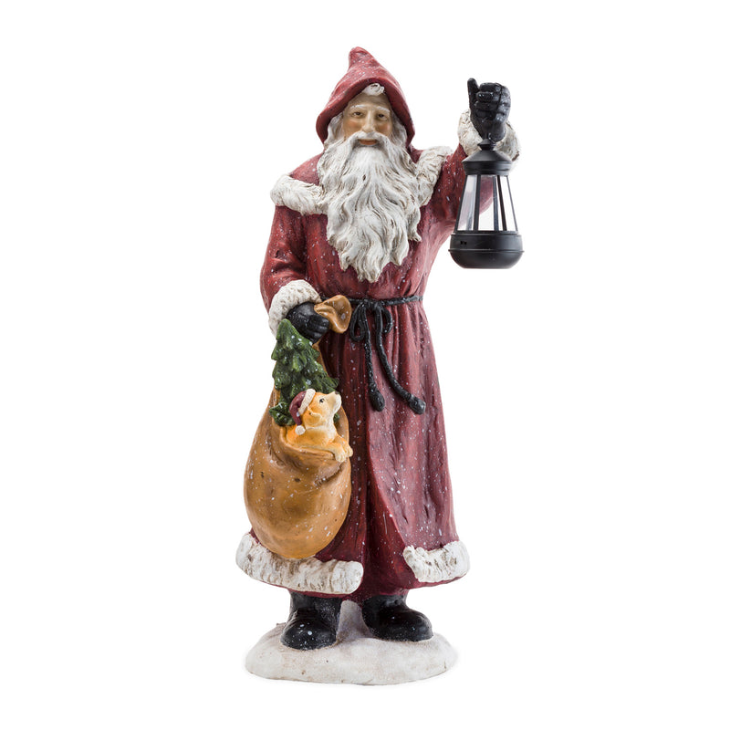 Plow & Hearth Santa Claus with Solar Lantern and a Puppy In His Bag Decoration