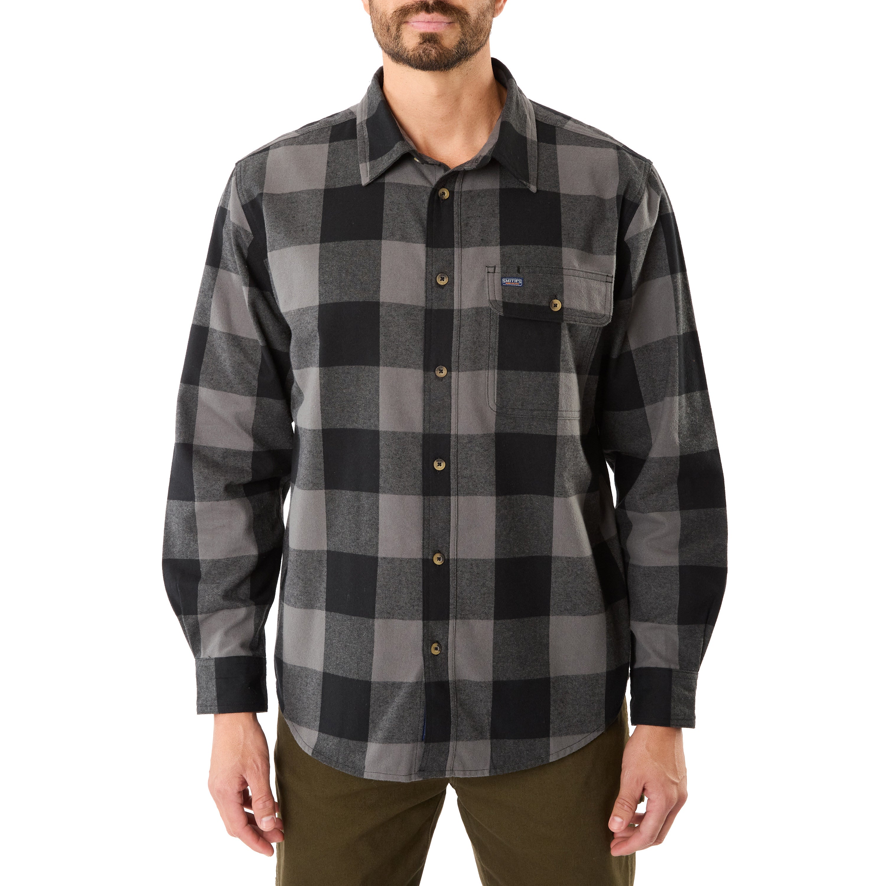 Smith’s Workwear Mens Buffalo Check Long Sleeve Flannel Shirt
