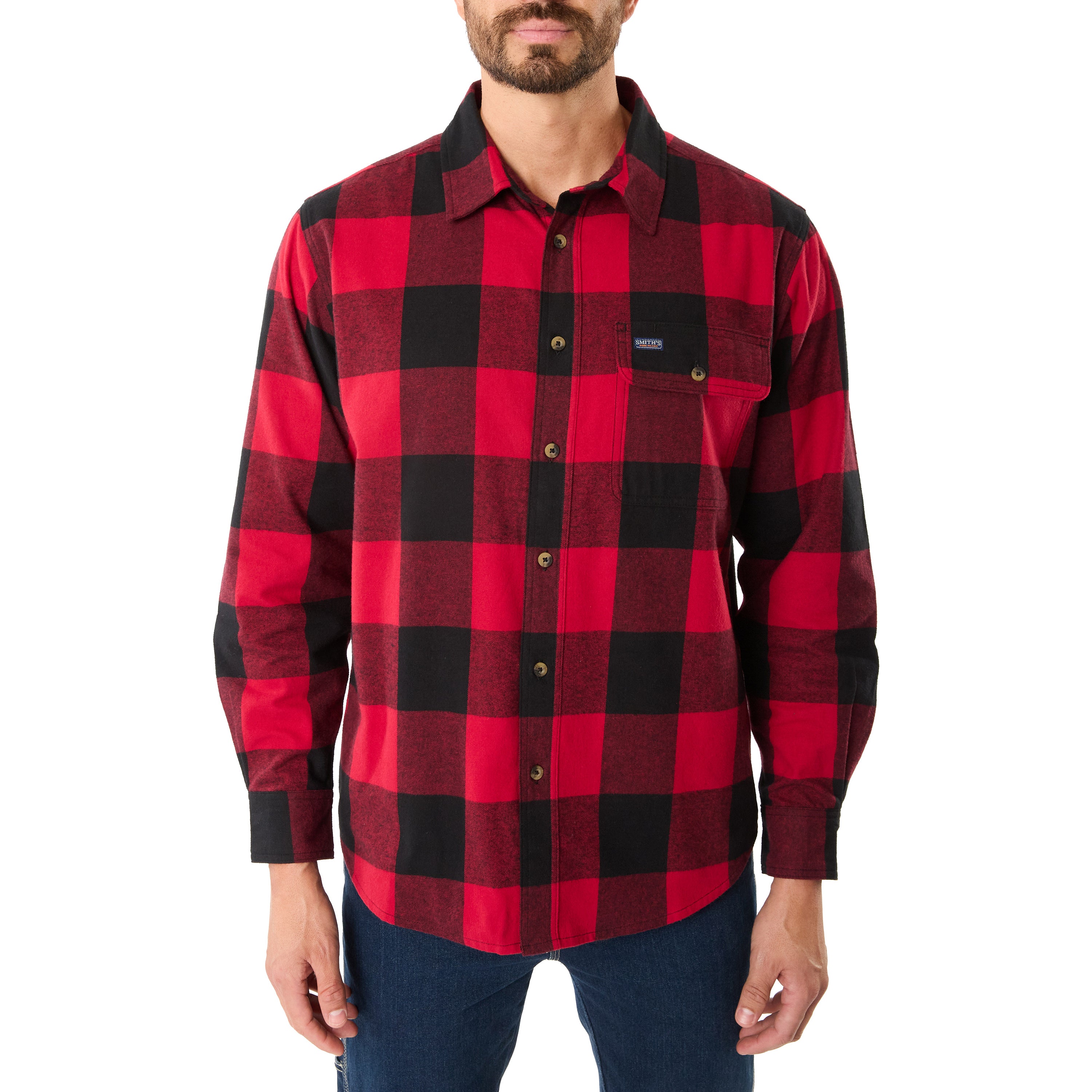 Smith’s Workwear Mens Buffalo Check Long Sleeve Flannel Shirt