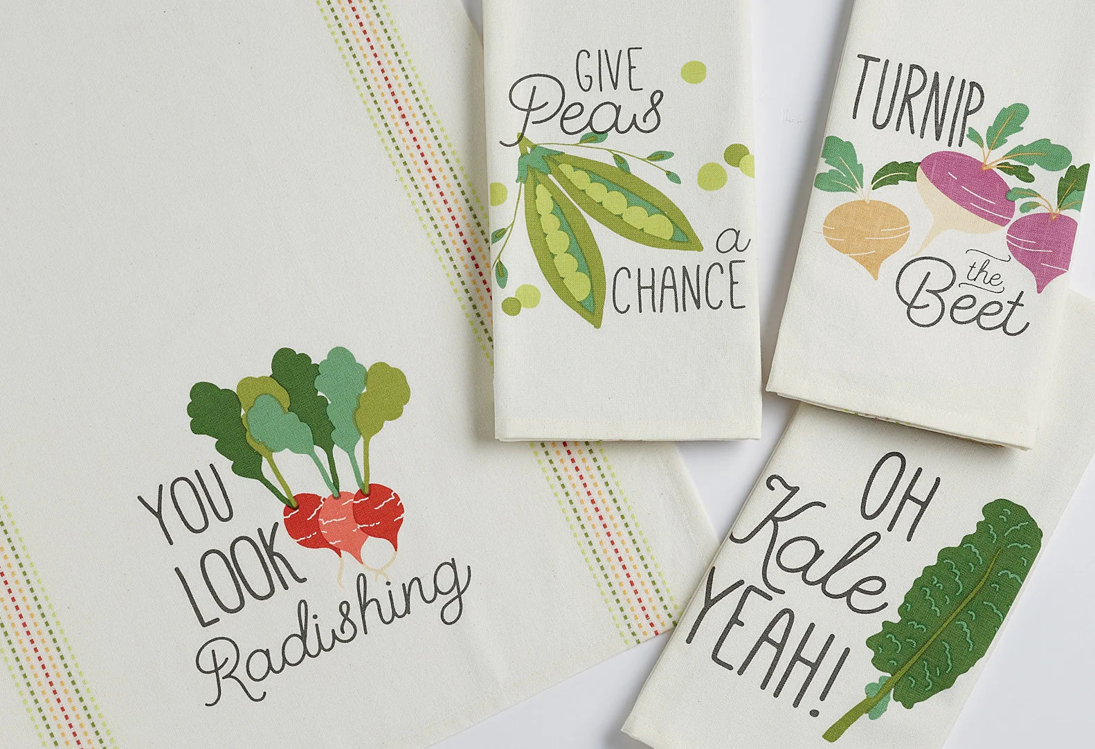 Design Imports Veggie Punny Assorted Printed Dishtowels