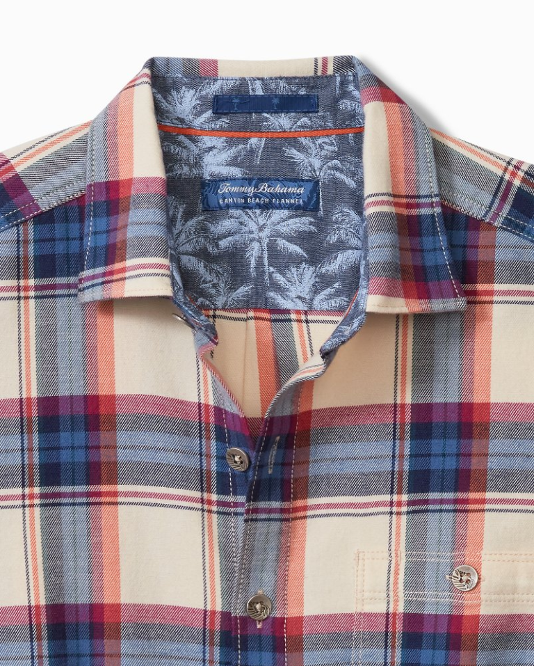 Tommy Bahama Mens Canyon Beach Window Pane Stretch Long Sleeve Flannel Shirt