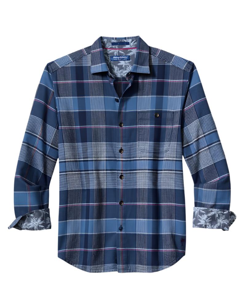 Tommy Bahama Mens Canyon Beach Pebble Cay Plaid Stretch Long Sleeve Flannel Shirt