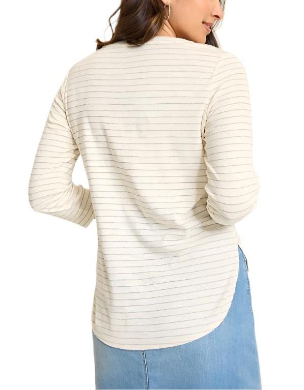 Tommy Bahama Womens Ashby Isles Metallic Stripe 3/4 Sleeve T-Shirt