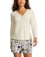 Tommy Bahama Womens Ashby Isles Puff-Sleeve Long Sleeve Henley Top