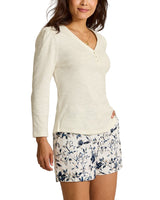 Tommy Bahama Womens Ashby Isles Puff-Sleeve Long Sleeve Henley Top