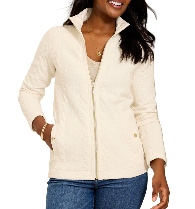 Tommy Bahama Womens Aruba Cable Jacquard Full-Zip Sweatshirt