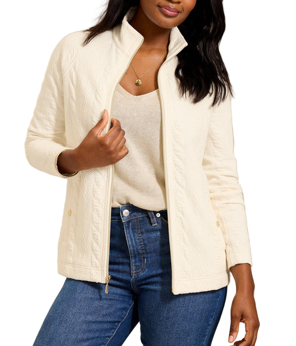 Tommy Bahama Womens Aruba Cable Jacquard Full-Zip Sweatshirt