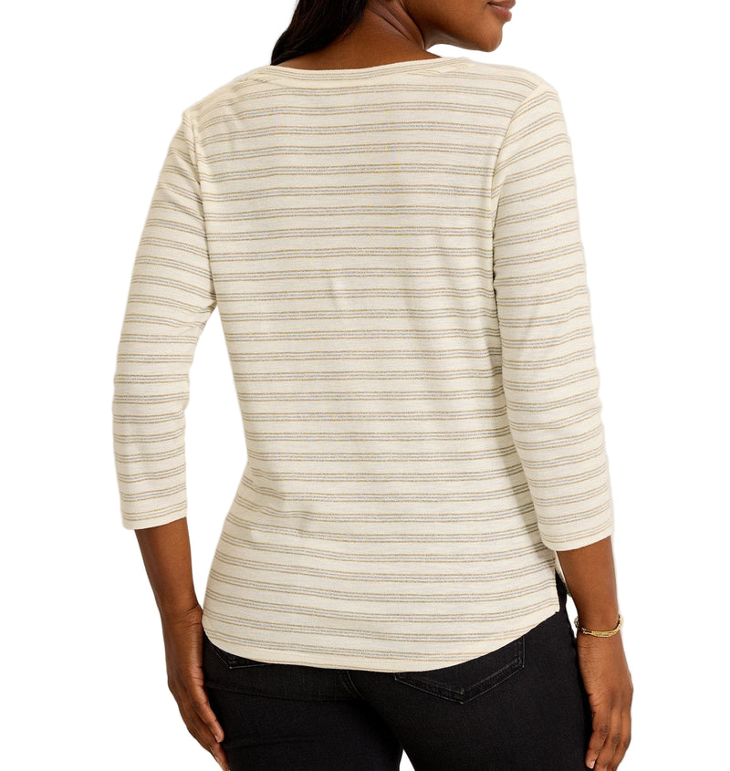Tommy Bahama Womens Ashby Isles Metallic Stripe 3/4-Sleeve T-Shirt