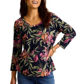 Tommy Bahama Womens Ashby Isles Orchid Isle 3/4-Sleeve T-Shirt