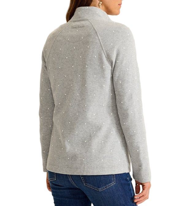 Tommy Bahama Womens Aruba Embellished Pearl Full-Zip Sweatshirt
