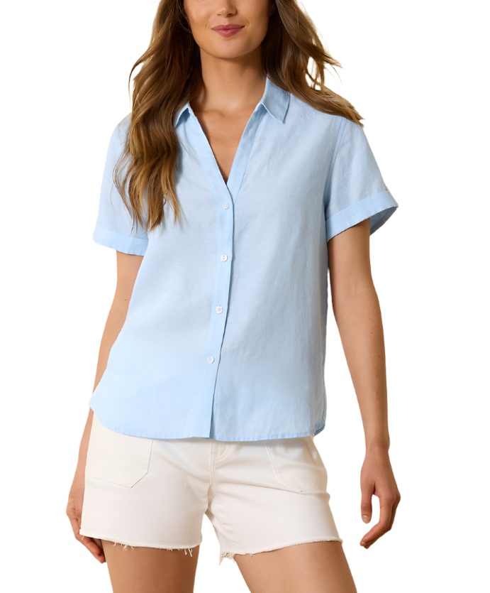 Tommy Bahama Womens Coastalina Linen Camp Short Sleeve Shirt