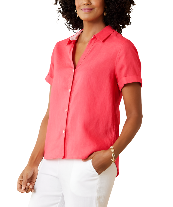 Tommy Bahama Womens Coastalina Linen Camp Short Sleeve Shirt