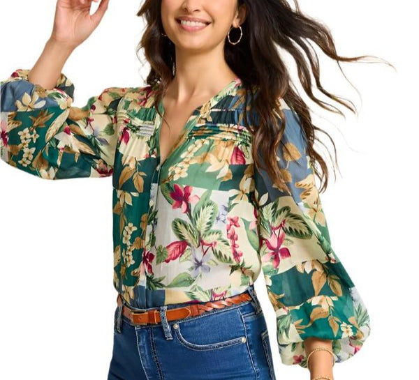 Tommy Bahama Womens Hightide Flora Pintuck Blouse