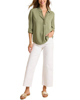 Tommy Bahama Womens Sun-Washed Linen-Blend Embroidered Top