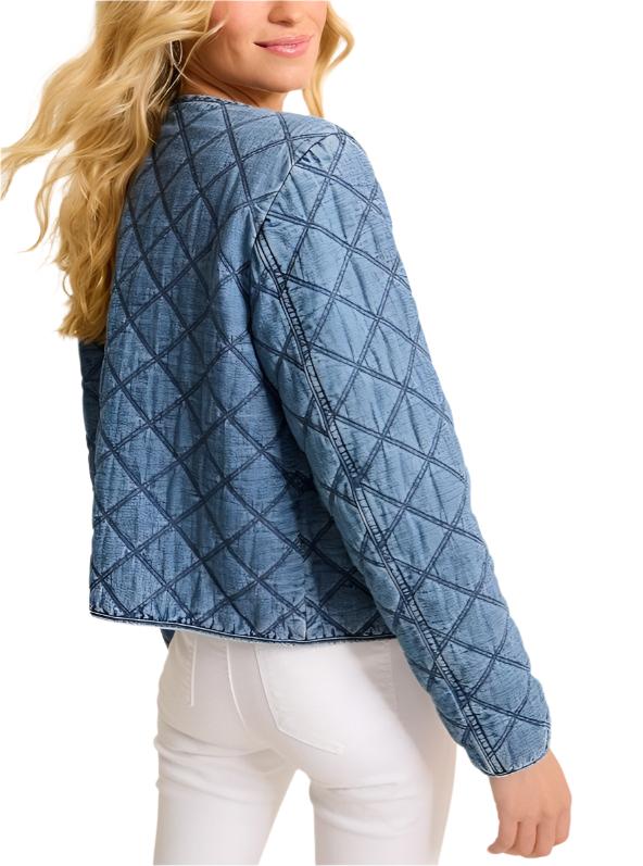 Tommy Bahama Womens Quilted Cropped Denim Jacket