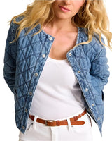 Tommy Bahama Womens Quilted Cropped Denim Jacket