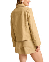 Tommy Bahama Womens Seaside Breeze Cropped Stretch-Linen Jacket