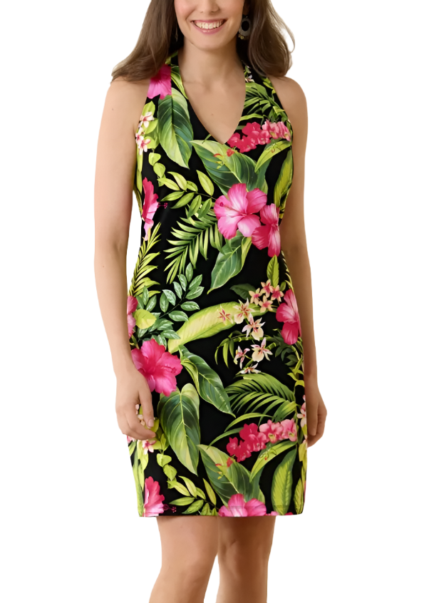 HOLIDAY SUPER FINE L/S MINI DRESS:カットソー Magenta and Tangerine Floral Print Short Dress | Lime Lush