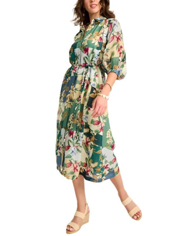 Tommy Bahama Womens Hightide Flora Midi Shirt Dress