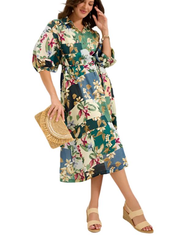 Tommy Bahama Womens Hightide Flora Midi Shirt Dress