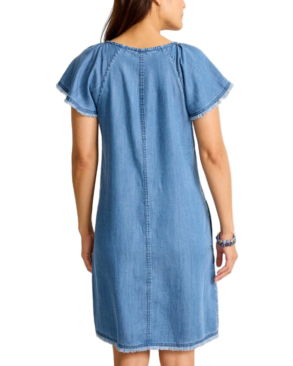 Tommy Bahama Womens Chambray O'Lei Linen-Blend Flutter-Sleeve Shift Dress