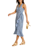 Tommy Bahama Womens Coastalina Linen Coastal Shores Midi Wrap Dress