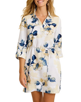 Tommy Bahama Womens Two Palms Beleza Blossom 3/4 Sleeve Linen Shift Dress