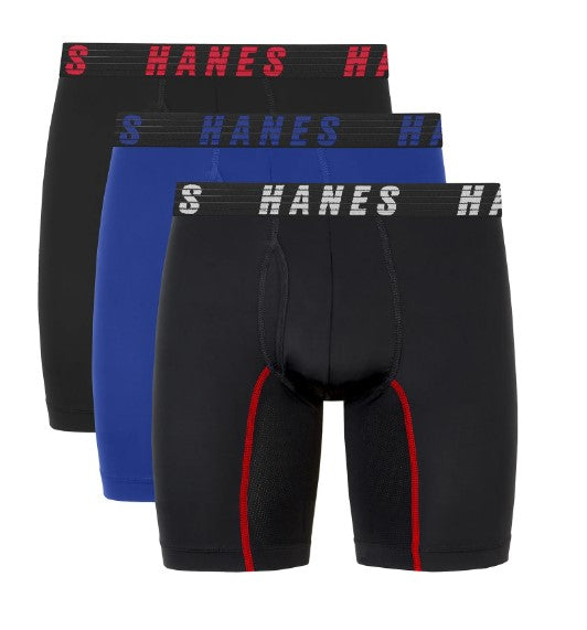 Hanes Mens Moves Men’s Anti-Chafe Boxer Brief Underwear - Assorted 3 Pack