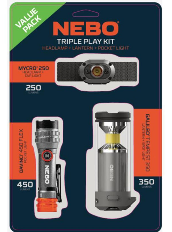 NEBO Headlamp, Lantern, and Pocket Light Triple Play Light Kit