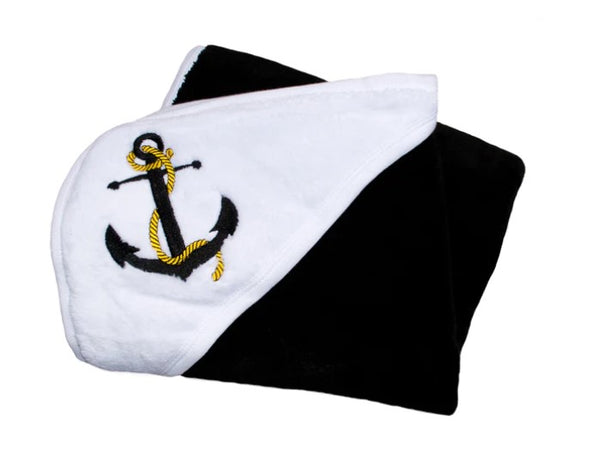 Trooper Navy Plush Black and White Baby Blanket