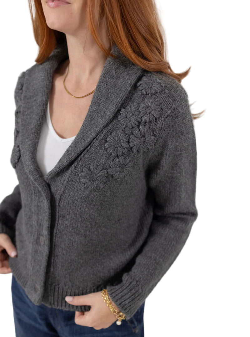 Democracy Womens Long Sleeve Shawl Collar Button Down Embroidered Sweater Cardigan