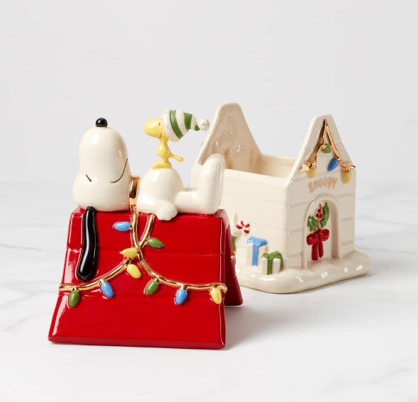 Lenox Snoopy Christmas Covered Candy Dish