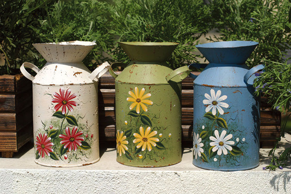 Transpac Metal Flower Milk Can