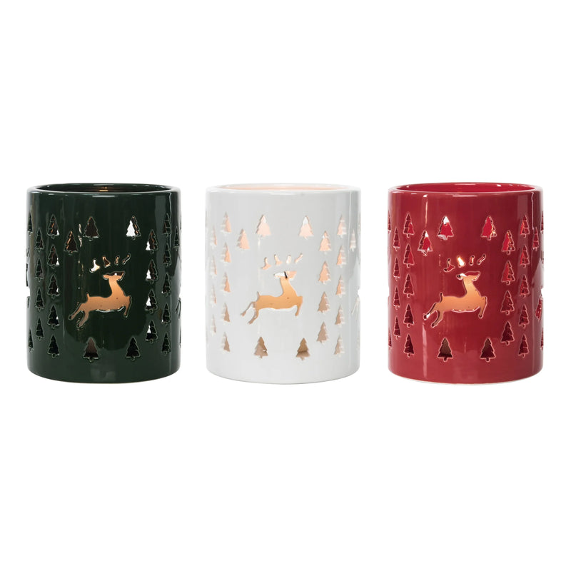 Transpac Reindeer Punch Pattern Candle Holder