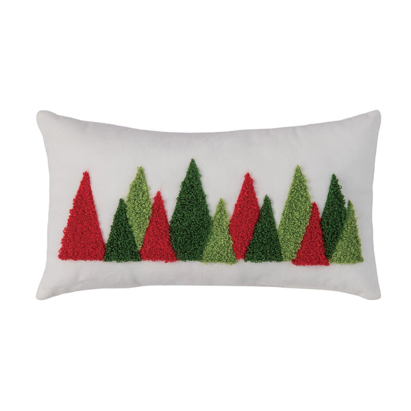 Transpac Fabric Pillow with Hooked Trees
