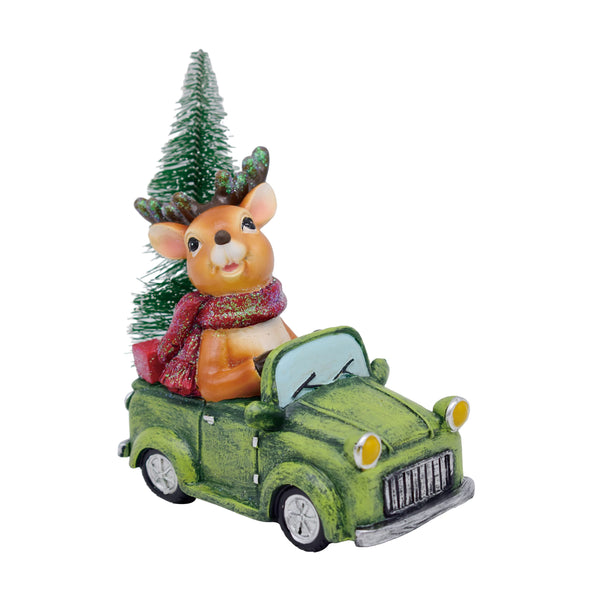 Transpac Resin Deer In Car with Tree Figurine