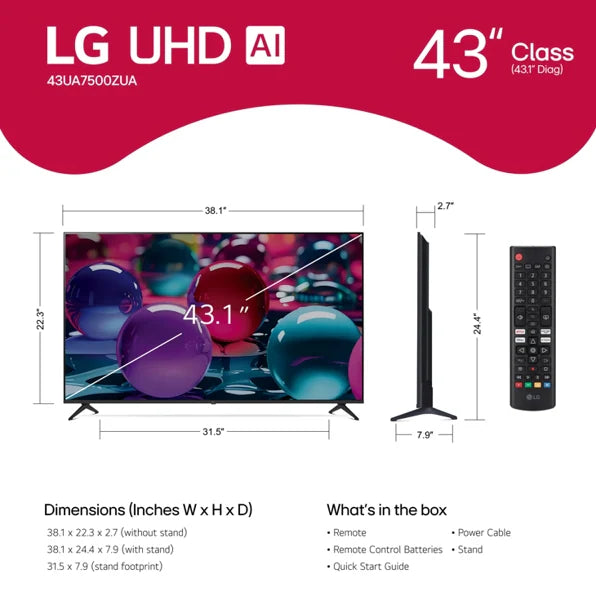LG -43 Inch Class LG UHD AI UA75 4K Smart TV