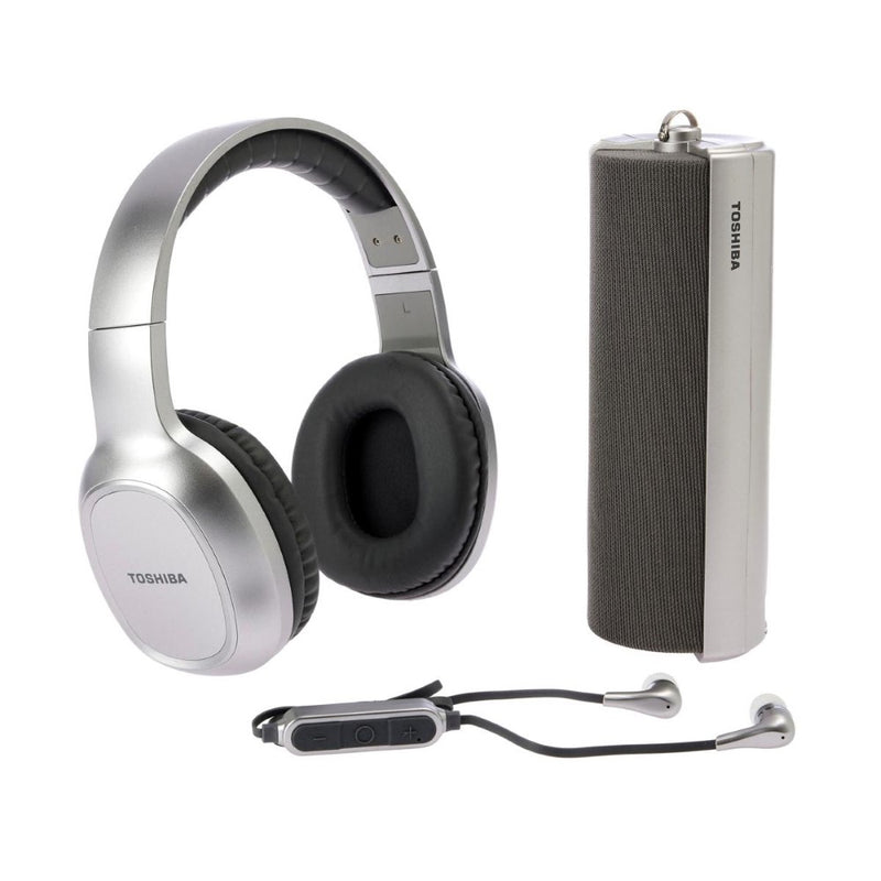 Toshiba 3 Piece Wireless Speaker, Earbuds & Headphones Set