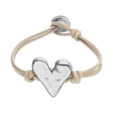 UNOde50 Camel Leather Silver Heart Charm Bracelet - Medium