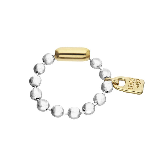 UNOde50 Gold Padlock Charm Silver Beaded Bracelet - Medium