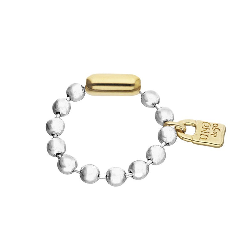 UNOde50 Gold Padlock Charm Silver Beaded Bracelet - Medium
