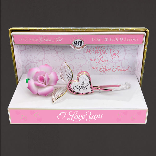 Glass Baron Pink Rose "Wife, Best Friend" Keepsake Box