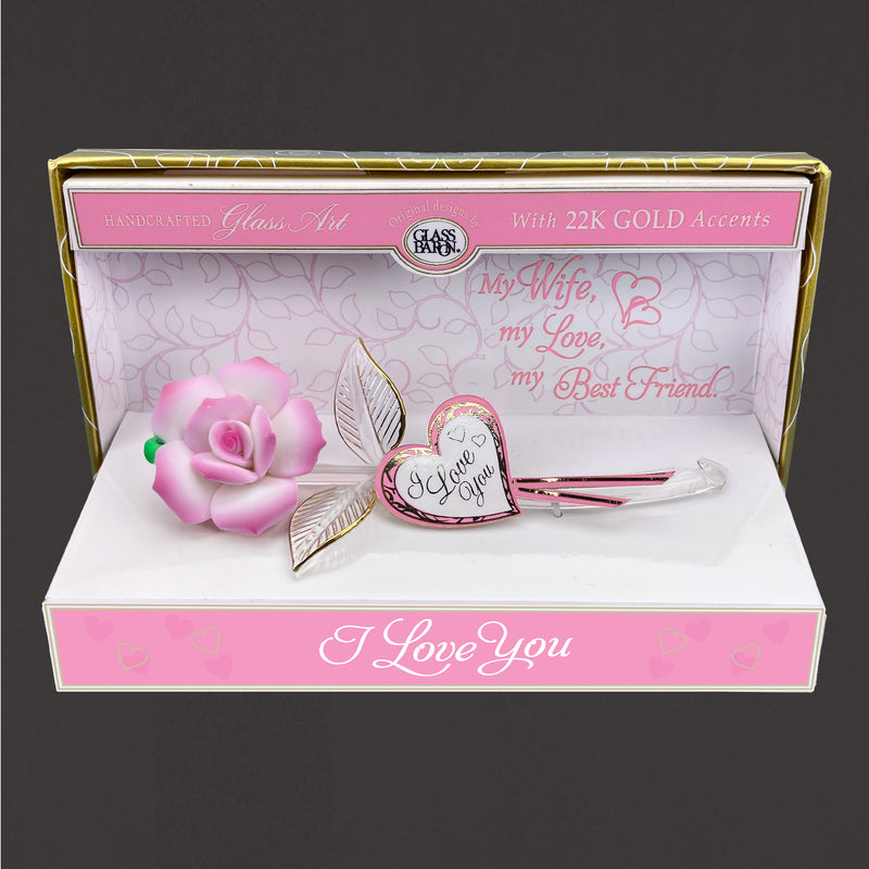 Glass Baron Pink Rose "Wife, Best Friend" Keepsake Box