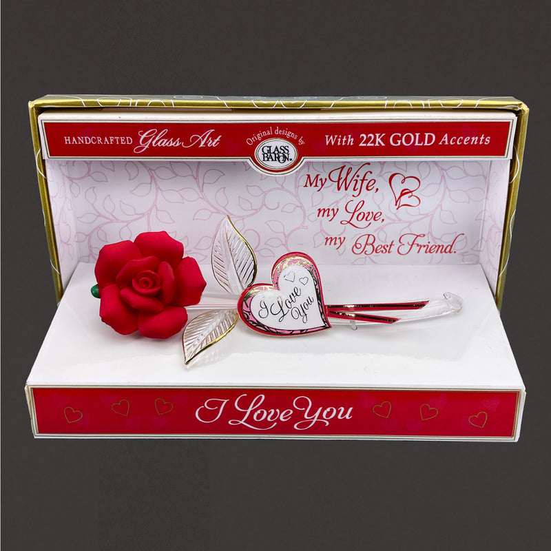 Glass Baron Red Rose "Wife, Best Friend" Keepsake Box