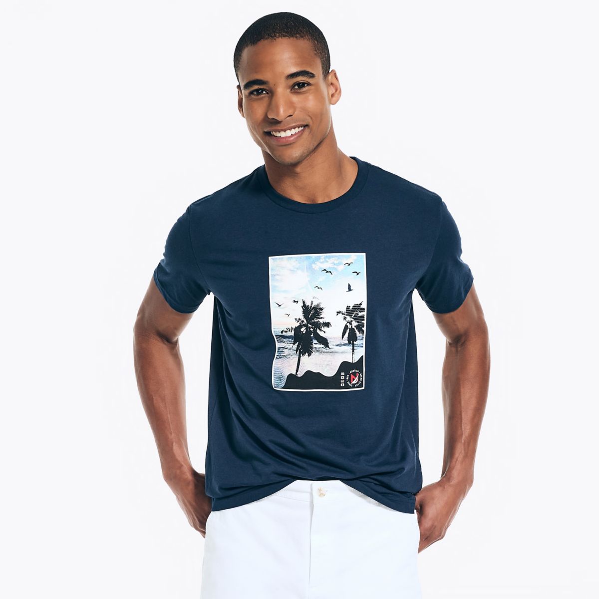 Nautica Mens Sustainably Crafted Beach Vibes Short Sleeve T-Shirt