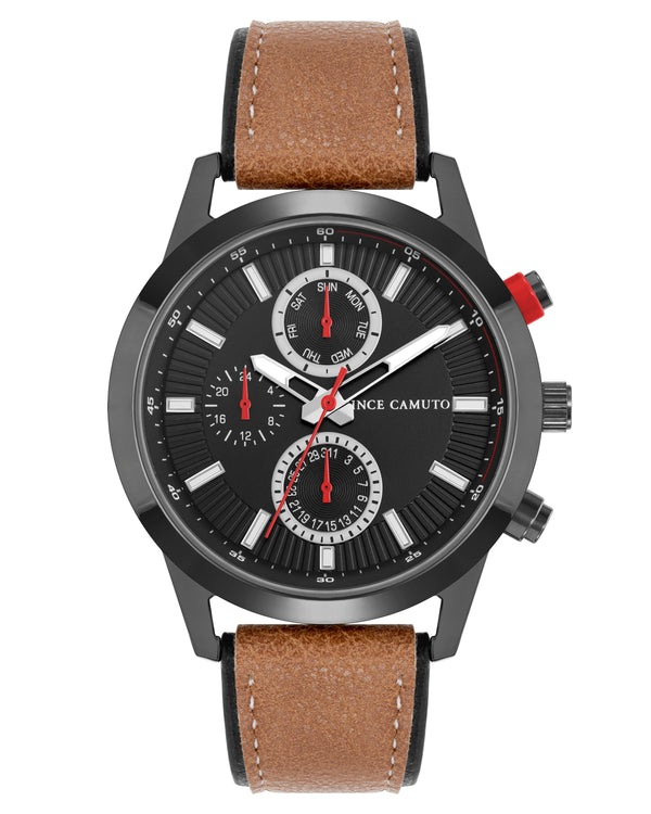 Vince Camuto Mens Black Dial Multi-Function Watch